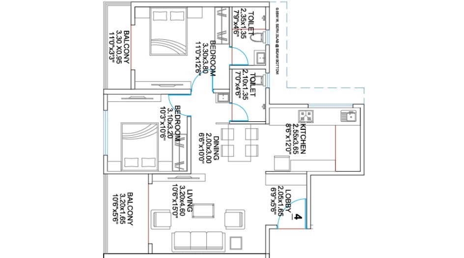 Balaji-Oriana-World-Floor-Plan-2 BHK-815 SQFT
